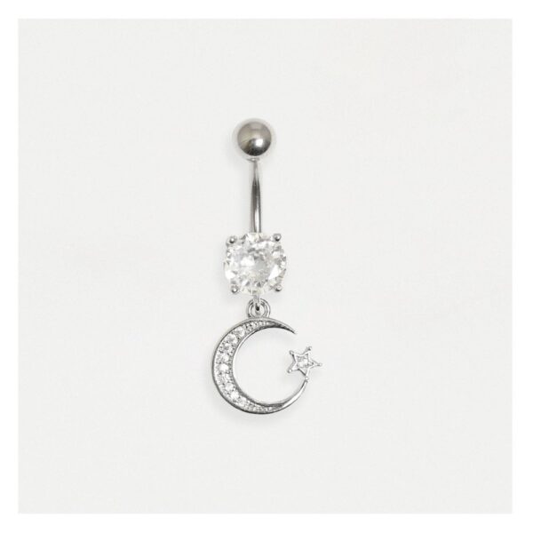 Gem Set Cilgant A Star Navel Bar 10mm