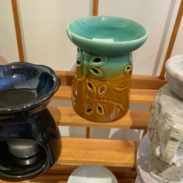 Green And Yellow Wax Burner With Dragonfly