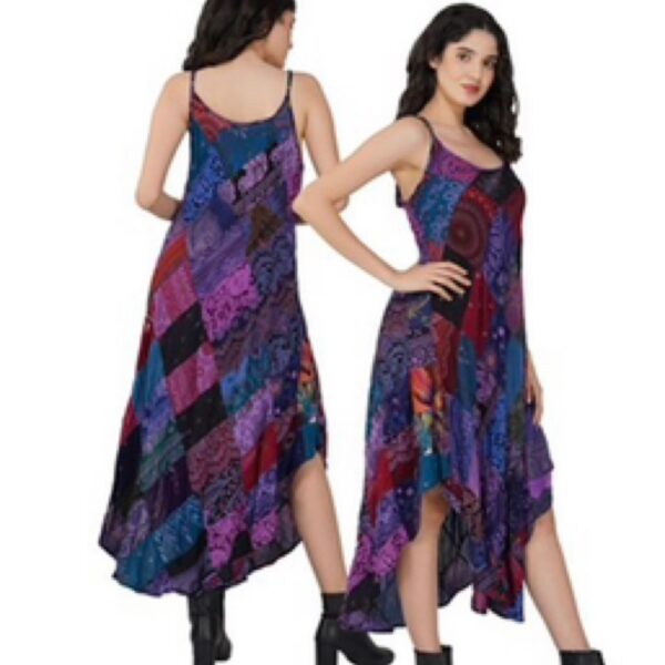 Purple patchwork flowy dress spaghetti strap